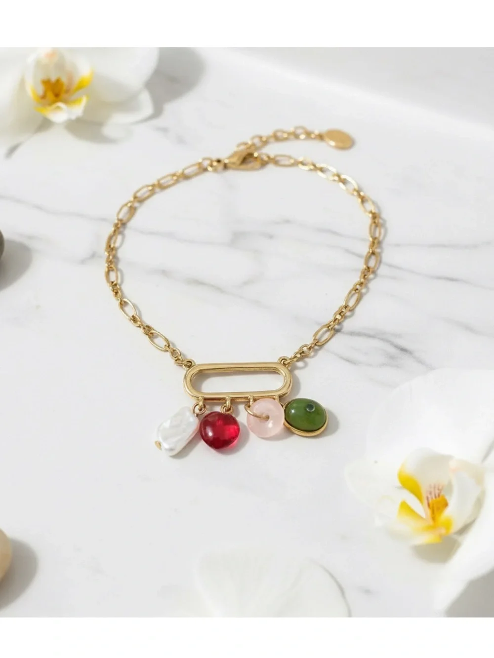 🆕 Nautica Semi-Precious/Genuine Gemstone Multi-Color Charm Necklace 16-18 Inches